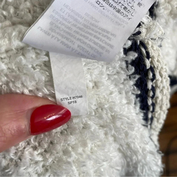 Madewell Striped Bouclé Cardigan Long Cardigan Crochet Detail Cozy Sweater Sz L - Picture 8 of 10